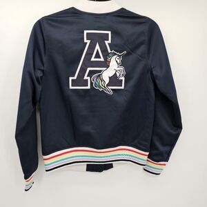 Abercrombie kids unicorn satin rainbow trim jacket girls size 11/12